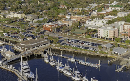 A city with boats and buildings.