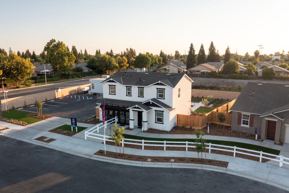 A neighborhood street with houses.