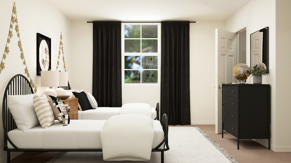 A room with a couch and a table.