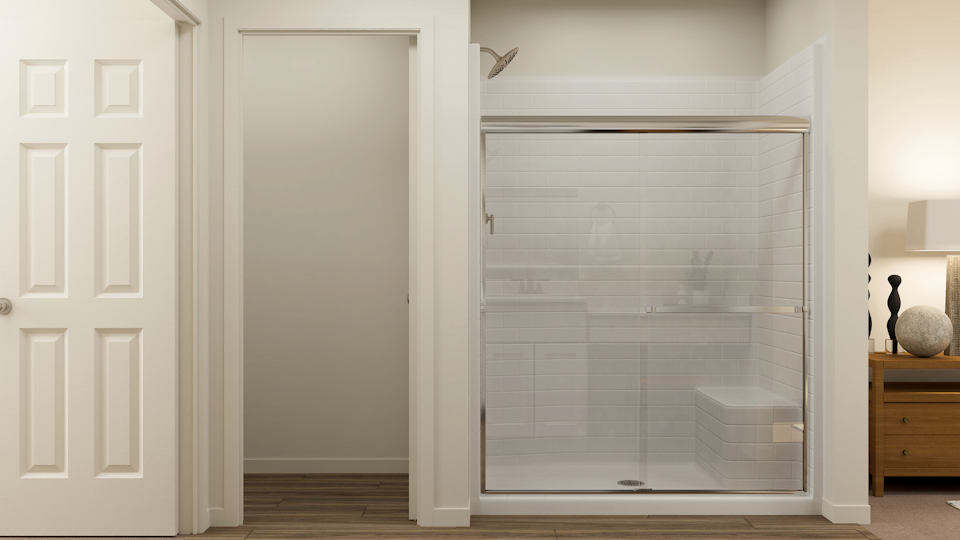 A white door with a glass window.