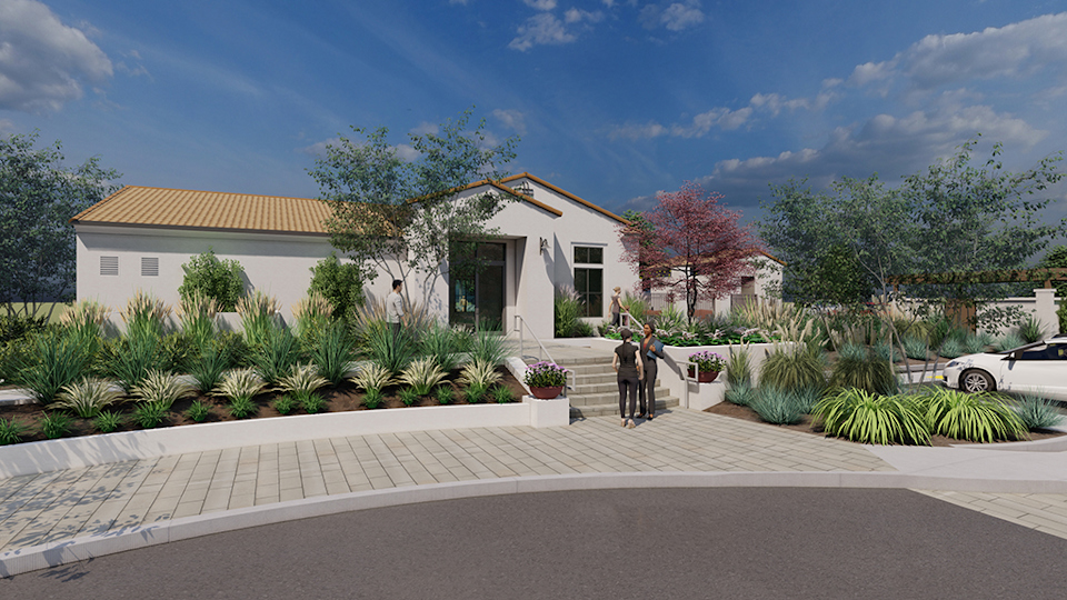 A house with a large front yard.