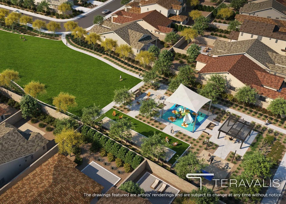 Aerial view of a large building.