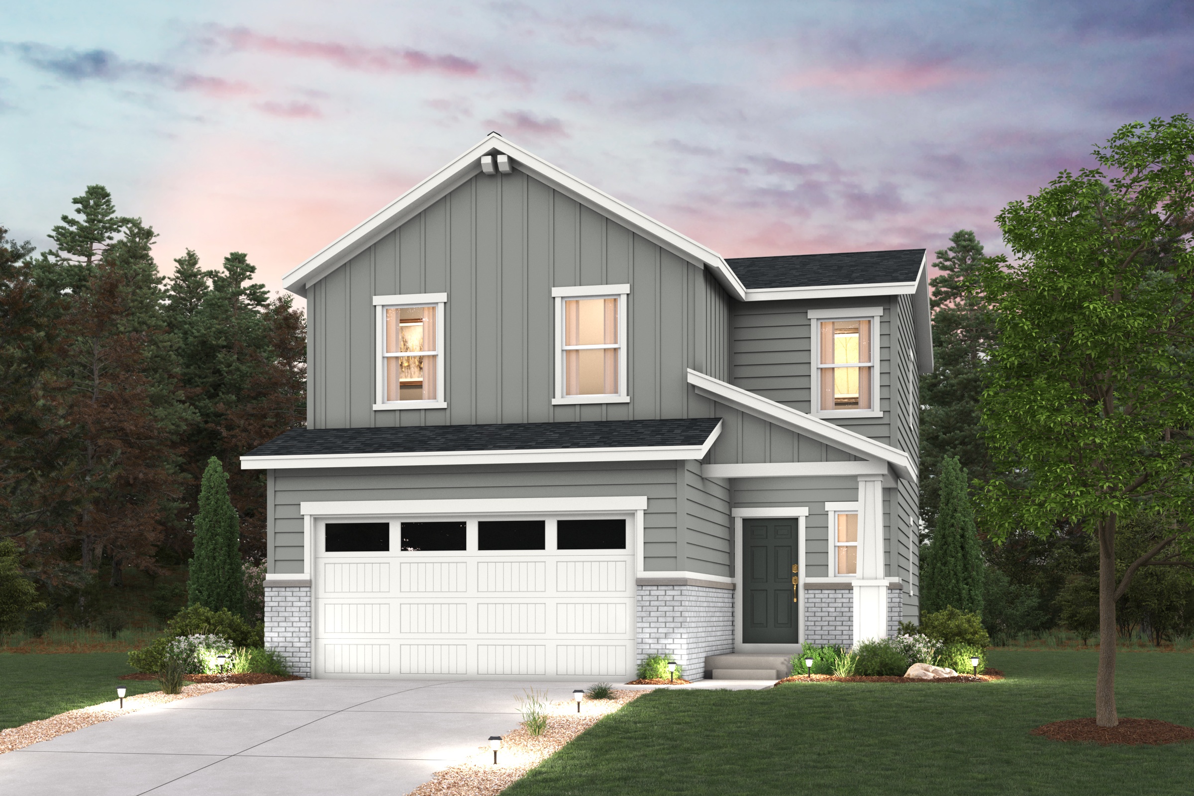 Cypress Floorplan home render with landscaping for Coyote Creek Elevation C