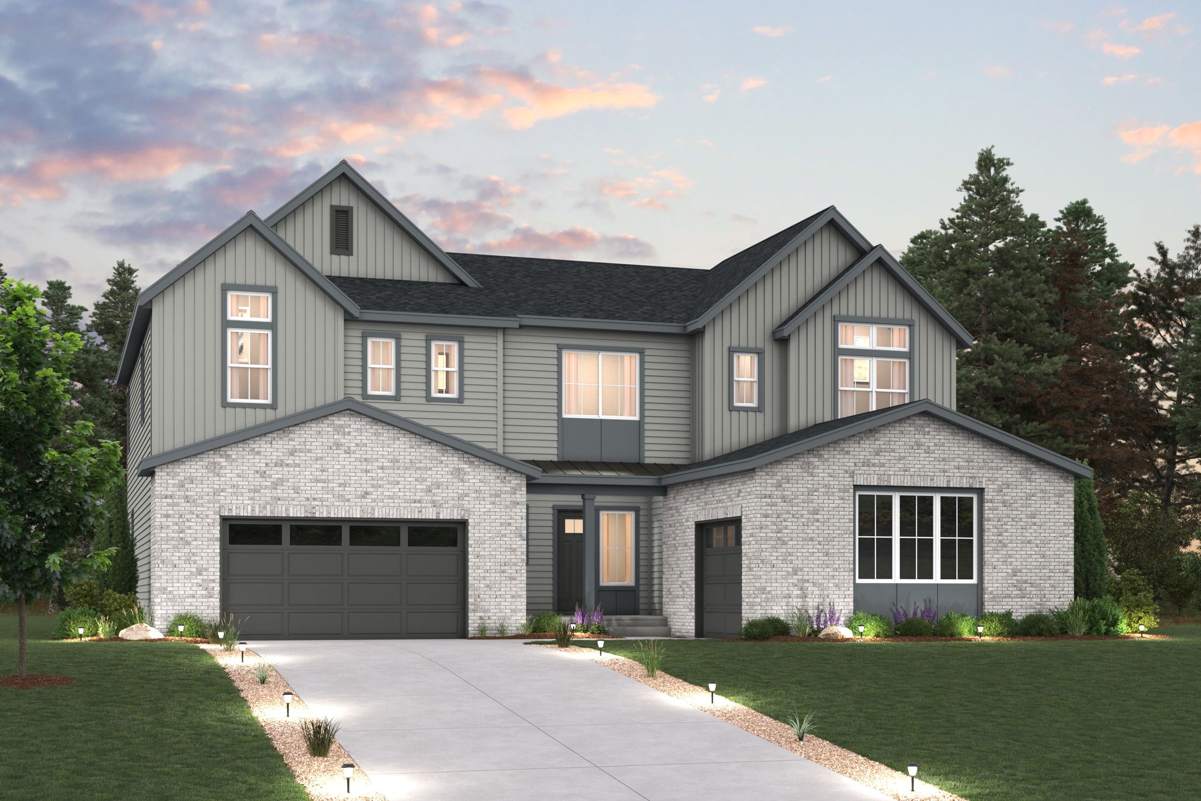 A grey house with a driveway.