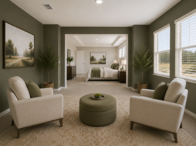 A living room with white furniture.