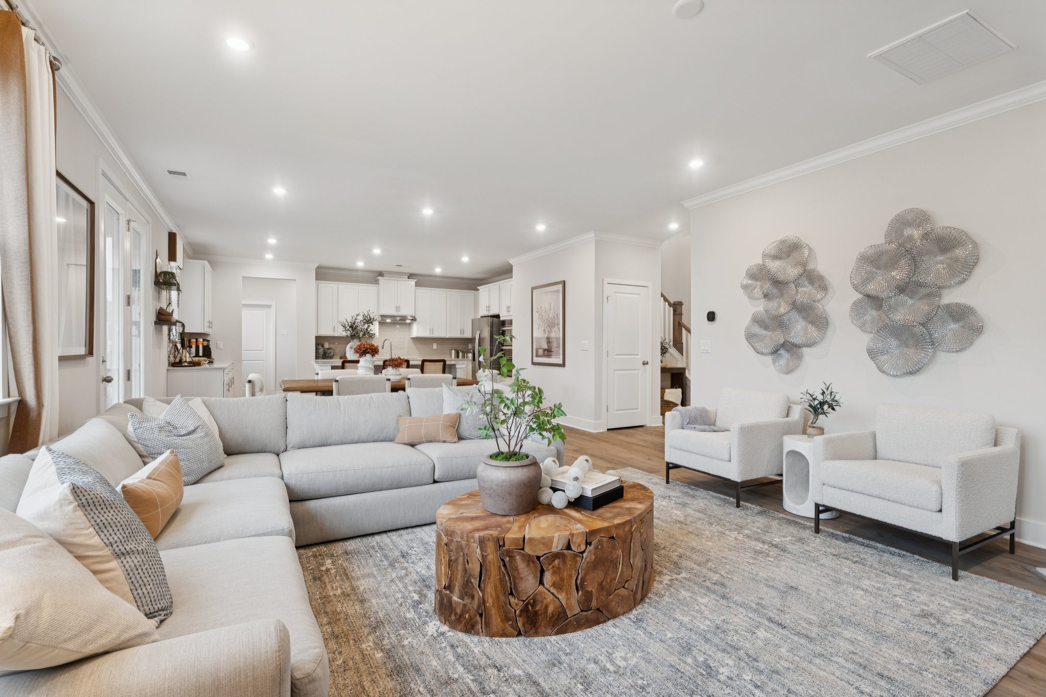 A living room with a couch and a coffee table.