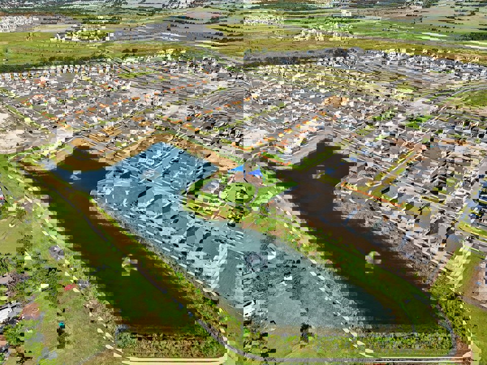 An aerial view of a city.