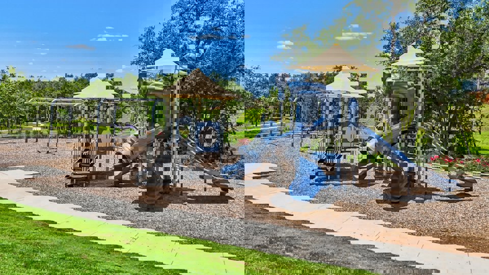 A playground with a slide.