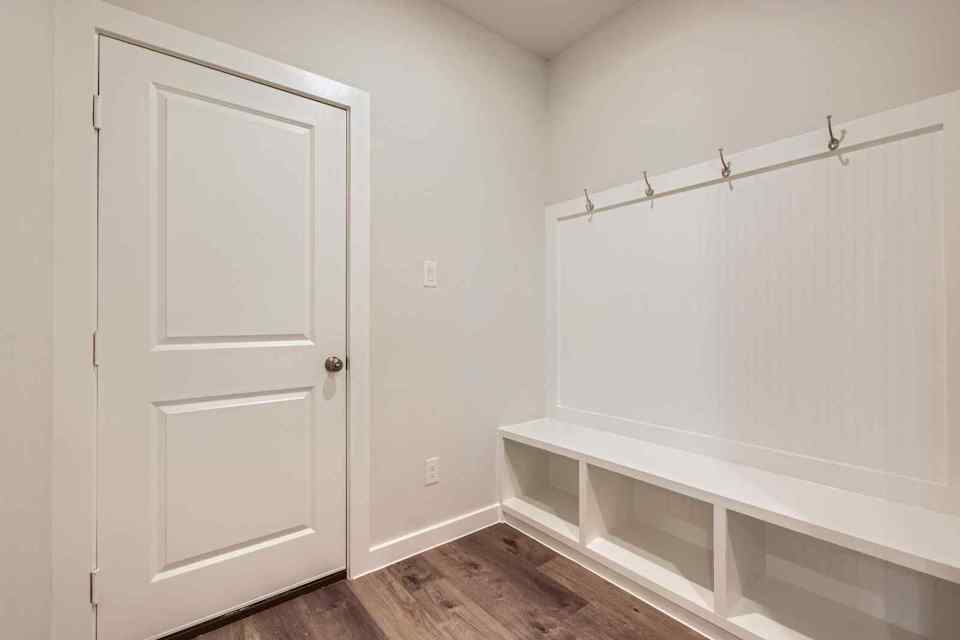 A white door in a room.