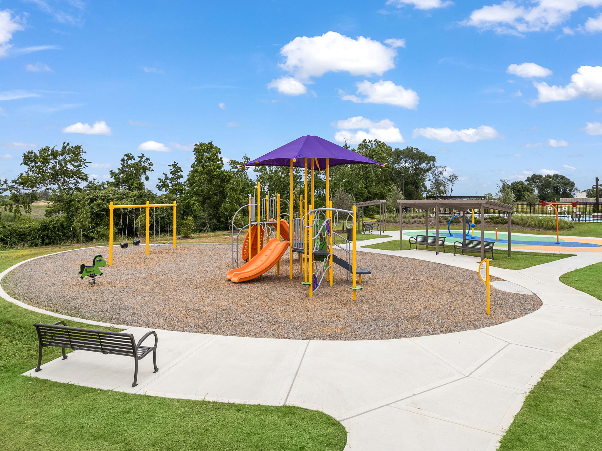 A playground with a slide.