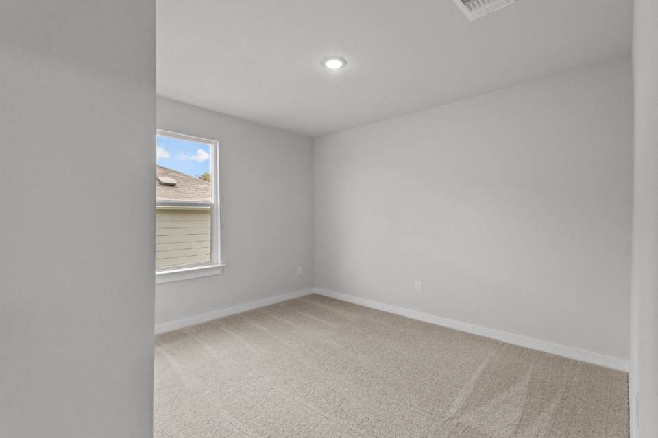 A room with a carpet and a window.