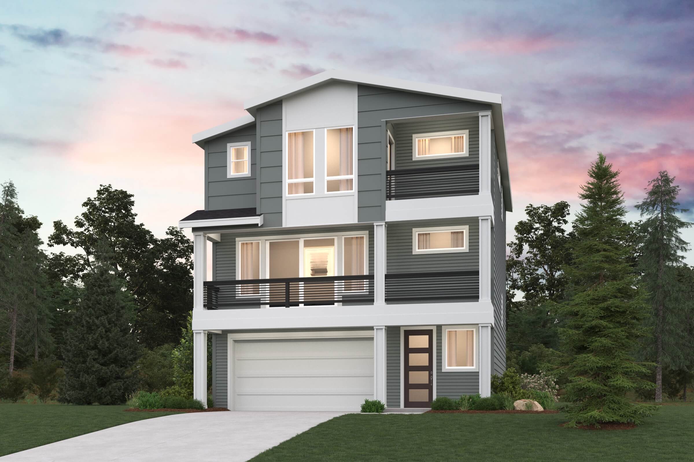 A house with trees around it.