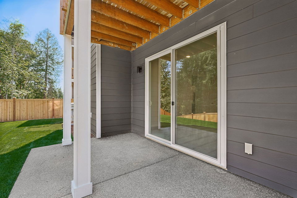 A house with a glass door.