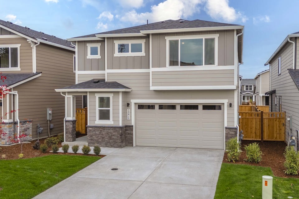 A house with a garage.