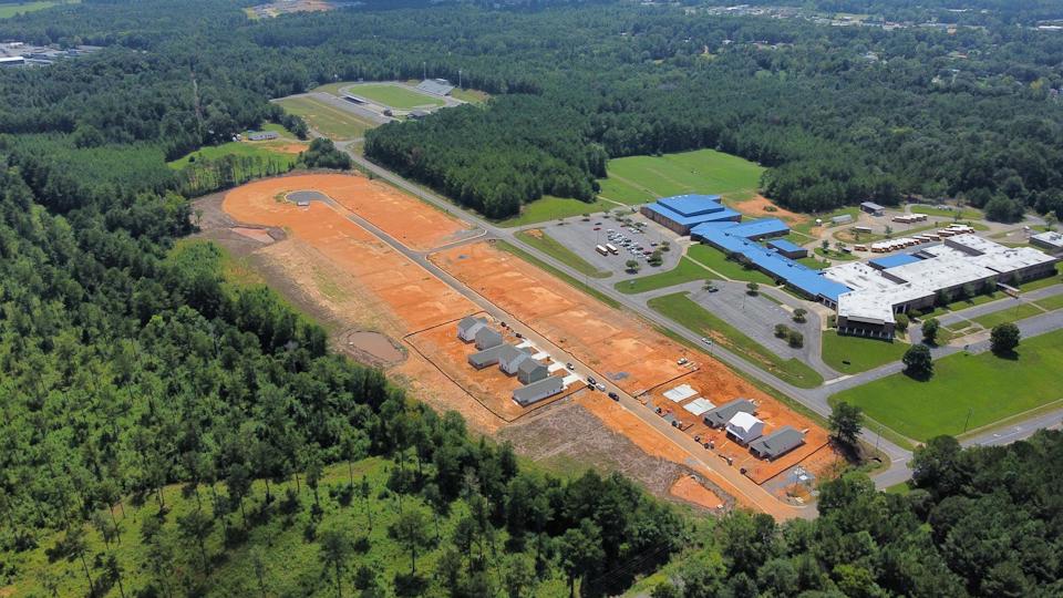 A high angle view of a building.