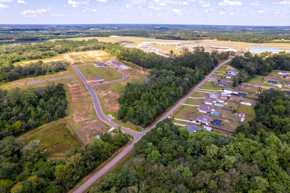 A winding road through a town.