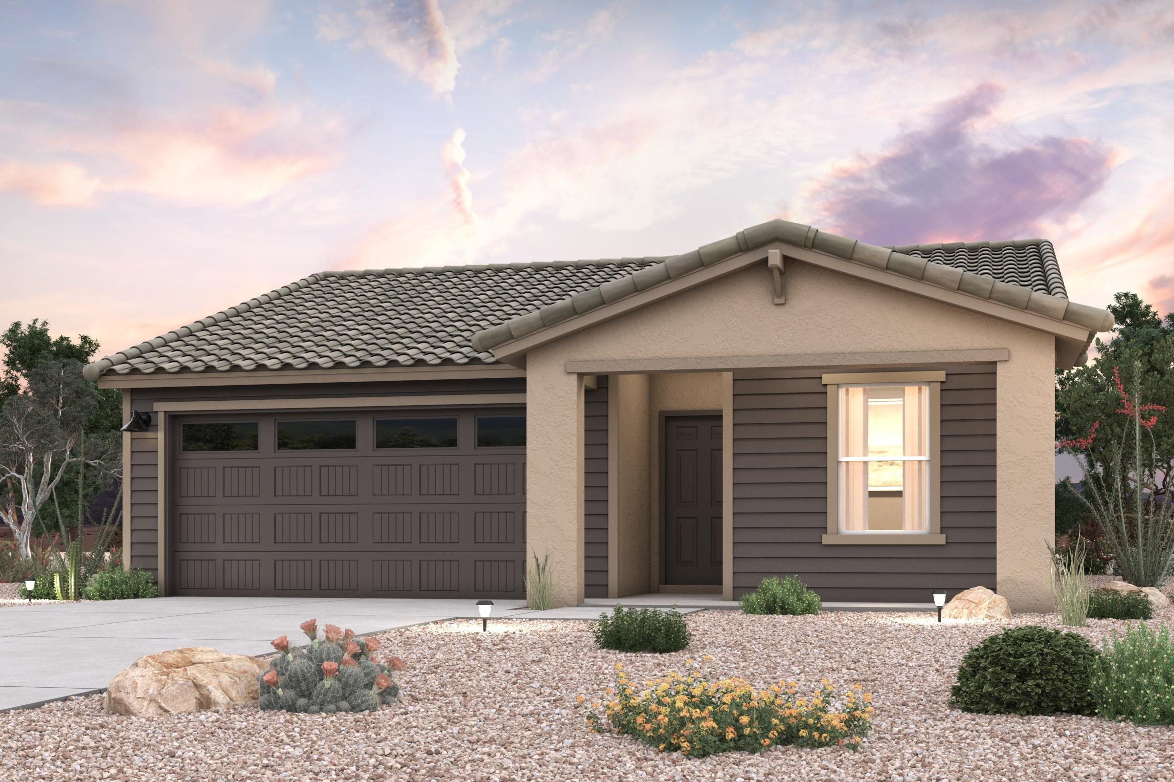A house with a gravel driveway.
